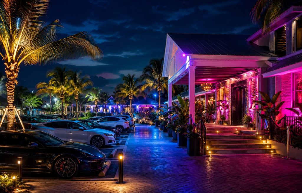 Free parking at Vixens Cabaret Key West at night